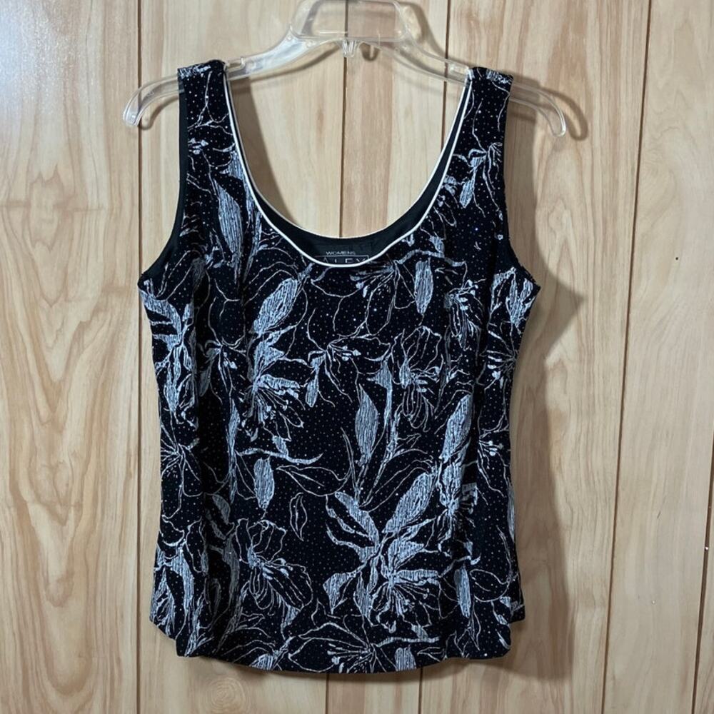 Alex Evenings Floral Glitter Scoop Neck Sleeveless Pullover Blouse 1X